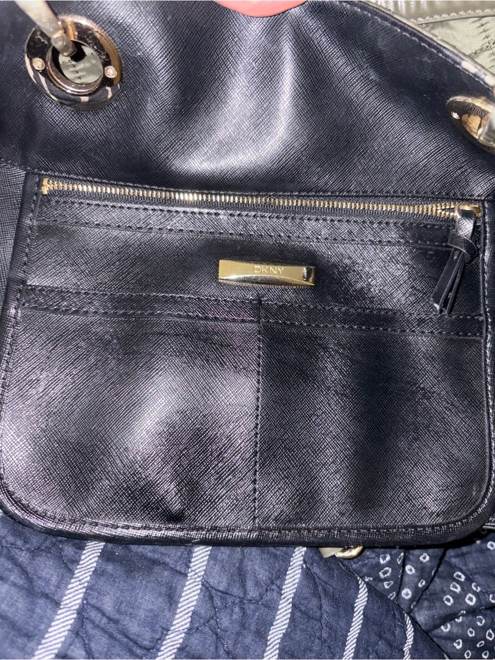 DKNY Quilted Nylon Dark Green Tote with Gold Hardware - Picture 4 of 5